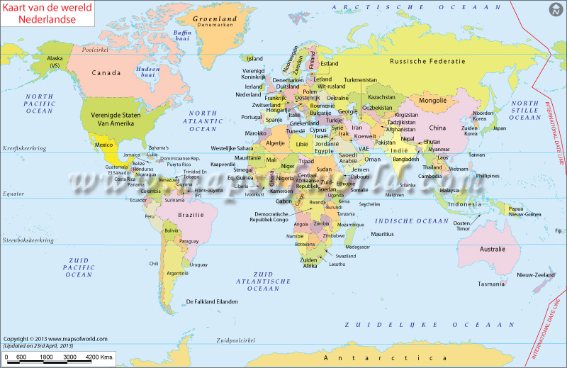 Wereldkaart met alle landen.